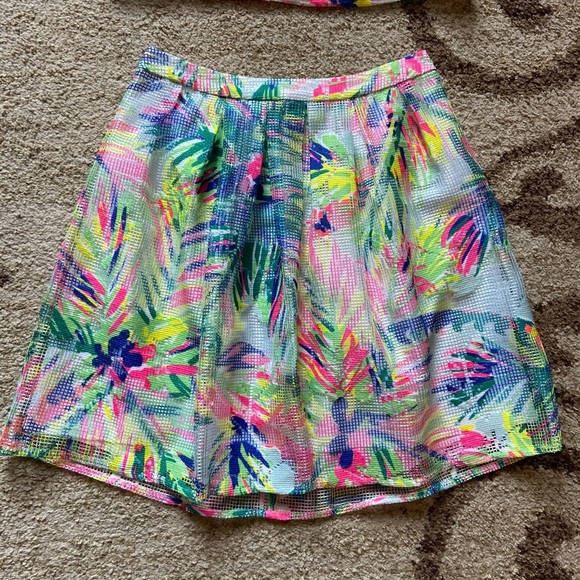 Lilly PULITZER Hilah Floral Print Mesh Skirt & Top Set Neon Multicolor SZ 00 XXS - Picture 7 of 15